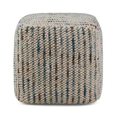 Simpli Home Zoey Transitional Cube Woven Pouf In Multi Color Cotton And Inside Navy Cotton Woven Pouf Ottomans (View 3 of 20)