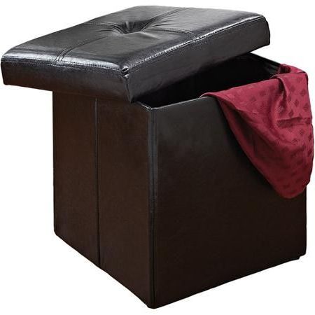 Simplify Faux Leather Folding Storage Ottoman Cube In Black – Walmart Intended For Black Faux Leather Cube Ottomans (View 4 of 17)