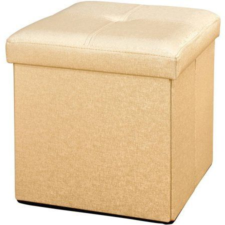 Simplify Faux Leather Folding Storage Ottoman Cube In Metallic Gold Inside Gold Faux Leather Ottomans With Pull Tab (View 1 of 20)