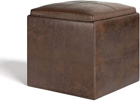 Simplihome Rockwood 17 Inch Wide Contemporary Square Cube Storage Pertaining To Square Cube Ottomans (View 4 of 20)