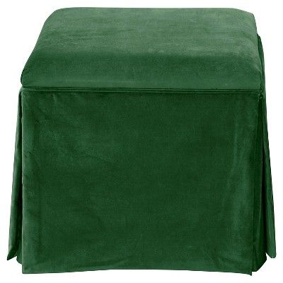 Skirted Storage Ottoman – Fauxmo Emerald – Skyline Furniture , Green Throughout Green Pouf Ottomans (View 13 of 20)