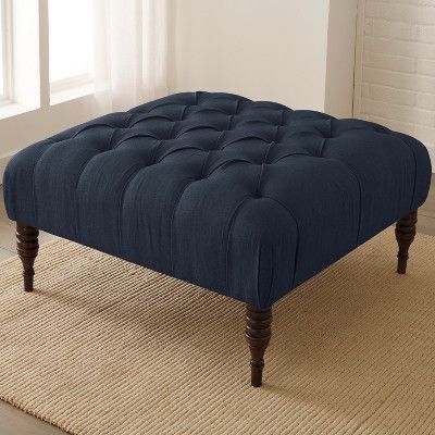 Skyline Custom Upholstered Tufted Square Ottoman Linen Navy – Skyline Inside Fabric Tufted Square Cocktail Ottomans (View 10 of 20)