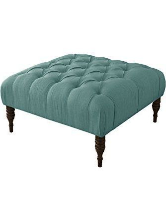 Skyline Furniture Tufted Cocktail Ottoman In Linen Teal Skyline For Linen Fabric Tufted Surfboard Ottomans (View 3 of 20)