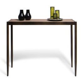 Slim Contemporary Hallway Console Table With Wood Top – Dark Brass With Regard To Hammered Antique Brass Modern Console Tables (View 4 of 20)
