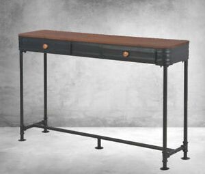 Slim Hallway Console Table Vintage Industrial Sideboard Furniture Wood Intended For Antique Brass Aluminum Round Console Tables (View 2 of 20)
