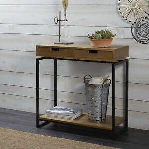 Small Entry Console Table Metal Wood Storage Drawers Shelf Modern Black Regarding 2 Piece Modern Nesting Console Tables (View 8 of 20)