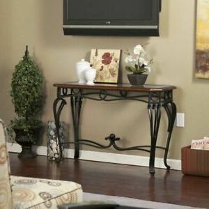 Sofa Table Wood Glass Wrought Iron Hallway Console Cherry Finish With Black Metal Console Tables (View 15 of 20)