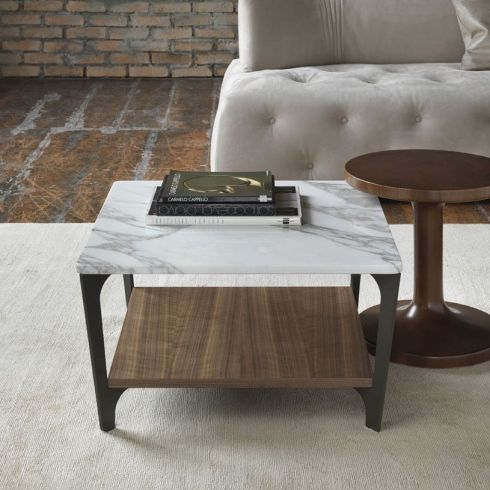 Soho Square Marble & Wood Coffee Table In Square Black And Brushed Gold Console Tables (View 18 of 20)