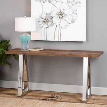 Solid Fir Wood Console Table With Stainless Steel Legs – 63w – 46243 For Stainless Steel Console Tables (View 6 of 20)