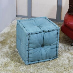 Solid Handmade Canvas Square Pouf In Blue Color | Ebay Intended For Black And Ivory Solid Cube Pouf Ottomans (View 2 of 20)