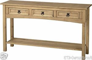Solid Pine 3 Drawer 1 Shelf Console Table W126cm X D (View 18 of 20)