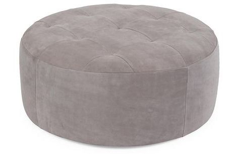 Solly Suede Round Ottoman – Gray – Le Coterie | Ottoman, Round Ottoman Throughout Smoke Gray  Round Ottomans (View 3 of 20)