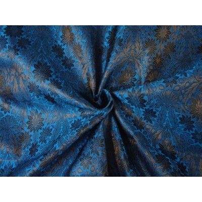 Spun Silk Brocade Fabric Blue & Black Color For Dark Blue Fabric Banded Ottomans (View 9 of 20)