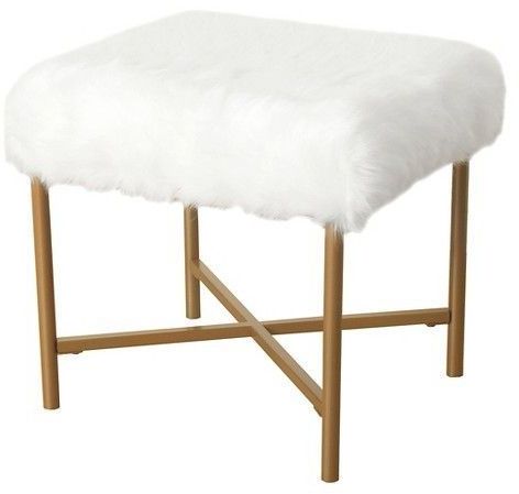 Square Faux Fur Ottoman White – Homepop | Homepop, Upholstered Stool Pertaining To Charcoal Brown Faux Fur Square Ottomans (View 13 of 20)