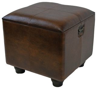 Square Faux Leather Ottoman With Lid – Traditional – Footstools And Inside Brown Leather Square Pouf Ottomans (View 7 of 20)