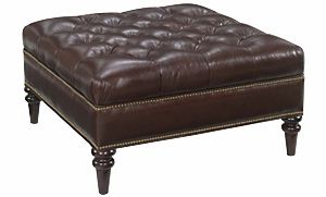 Square Large Button Tufted Leather Ottoman With Nail Trim | Club Furniture In Multi Color Fabric Square Ottomans (View 11 of 20)