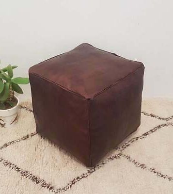 Square Moroccan Genuine Leather Boho Pouf Ottoman Footstool Pouffe Dark With Regard To Weathered Gold Leather Hide Pouf Ottomans (View 10 of 20)