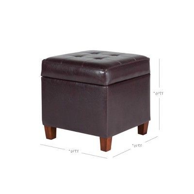 Square Tufted Faux Leather Storage Ottoman Espresso – Homepop | Leather Throughout Brown Leather Square Pouf Ottomans (View 6 of 20)