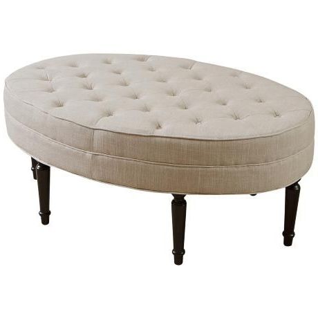 Standish Light Beige Fabric Oval Ottoman – #4p932 | Lamps Plus Regarding Beige And Light Gray Fabric Pouf Ottomans (View 17 of 20)