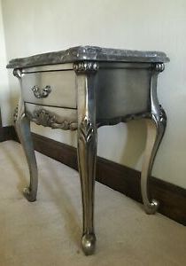 Statement Marble French Gilt Antique Silver Leaf Ornate Bedside Side With Regard To Antiqued Gold Leaf Console Tables (View 17 of 20)