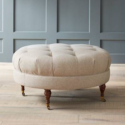 Stephen 39" Wide Tufted Round Cocktail | Ottoman, Fabric Ottoman Within Linen Sandstone Tufted Fabric Cocktail Ottomans (View 4 of 20)
