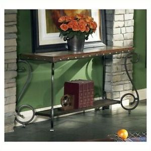 Steve Silver Company Ellery Metal Base Sofa Table In Cherry Throughout Antique Silver Aluminum Console Tables (View 5 of 20)