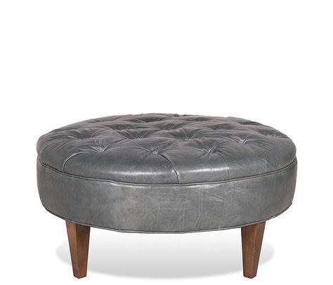 Stocked In Storm 100% Top Grain Leather And Accented With A Tufted Top For Camber Caramel Leather Ottomans (View 13 of 20)