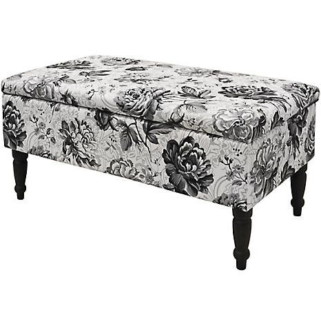 Storage Ottoman Black Rose Fabric Stool With Black Legs | Look Again For Black Fabric Ottomans With Fringe Trim (View 11 of 20)