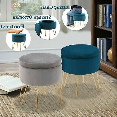 Storage Ottoman Round Velvet Footrest Tray Coffee Table Multi Function Throughout Velvet Ribbed Fabric Round Storage Ottomans (View 15 of 20)