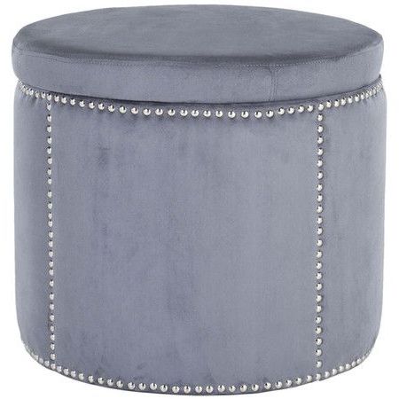 Storage Ottoman With Grey Upholstery And Nailhead Trim. Product Within Textured Blush Round Pouf Ottomans (Gallery 19 of 20)
