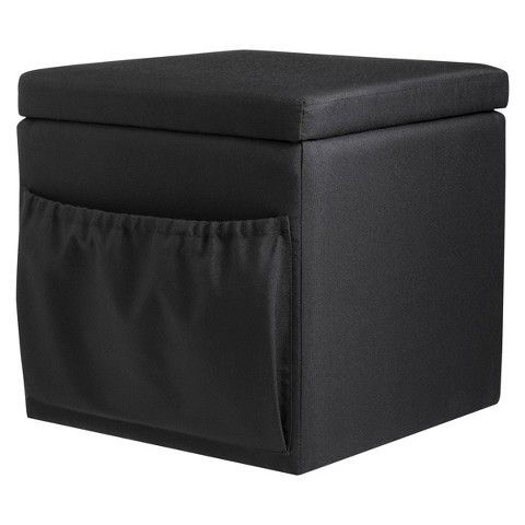 Storage Ottoman With Pocket Black | Storage Ottoman, Storage Cube Within Stripe Black And White Square Cube Ottomans (View 7 of 20)