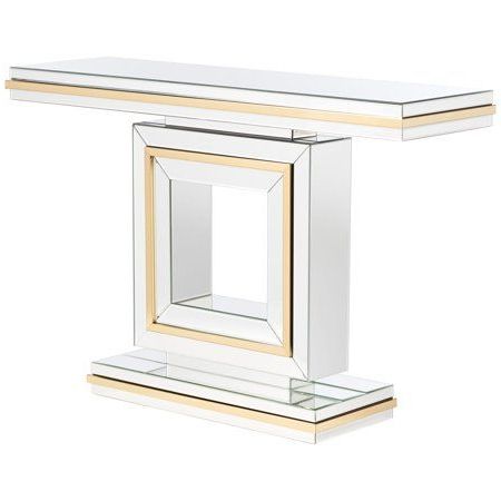 Studio 55d Laila 48" Wide Gold Trimmed Mirrored Console Table – Walmart In Antique Gold Aluminum Console Tables (View 15 of 20)