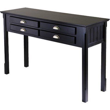 Style Decor Sofa Table, Timber Solid Wood Console Black Table Four Pertaining To Metal And Oak Console Tables (View 8 of 20)