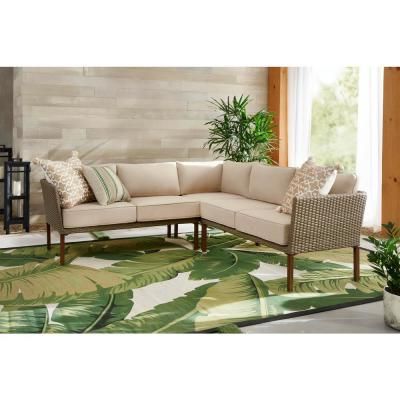 Stylewell Oakshire 3 Piece Steel Outdoor Patio Sectional Sofa With Tan Throughout 3 Piece Console Tables (View 15 of 20)