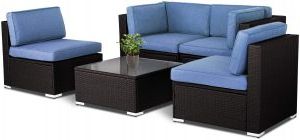 Suncrown 5 Piece Patio Outdoor Furniture Sets, All Weather Black Brown In 5 Piece Console Tables (View 16 of 20)