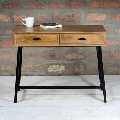 Suri Industrial 2 Drawer Console Table In Mango Wood And Metal | Metal Intended For Wood Console Tables (View 14 of 20)