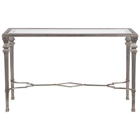 Sylvia 48" Wide Silver Leaf Rectangle Console Table – #8y126 | Lamps Pertaining To Silver Mirror And Chrome Console Tables (View 13 of 20)