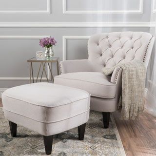 Tafton Tufted Fabric Club Chair With Ottomanchristopher Knight Home With Natural Beige And White Cylinder Pouf Ottomans (View 6 of 20)