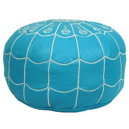 Tamar Leather Pouf In Turquoise With Regard To Gray Moroccan Inspired Pouf Ottomans (View 7 of 20)