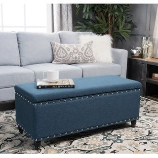 Tatiana Studded Fabric Storage Ottoman Benchchristopher Knight Home In Navy And Light Gray Woven Pouf Ottomans (View 2 of 20)