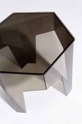Tb191 Smoke Hexagon Acrylic Side Table Prop Rental | Acme Brooklyn Throughout Smoke Gray Wood Square Console Tables (Gallery 20 of 20)