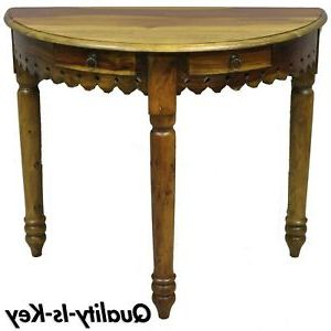Teak Mediterranean Spanish Style Half Round Gothic Demilune Console Pertaining To Barnside Round Console Tables (View 8 of 20)