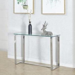 Tempered Glass Console Table Chrome Legs Contemporary Modern Hallway With Brass Smoked Glass Console Tables (View 5 of 20)