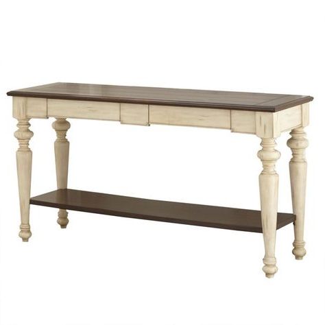 The Anita Sofa Table Features French Cottage Styling In A Warm Two Tone Inside Warm Pecan Console Tables (View 9 of 20)