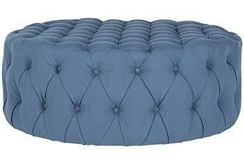 This Luxurious Upholstered Ottoman Features Blue Fabric And Generous In Blue Fabric Tufted Surfboard Ottomans (View 5 of 20)