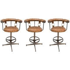Three 1970s Buckle Motif Bar Stools | Vintage Stool, Coffee Table, Stool Intended For Espresso Antique Brass Stools (View 12 of 20)