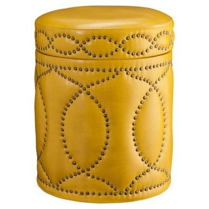 Three Hands Yellow Storage Ottoman With Nailhead Trim I Target Throughout Gray Fabric Round Modern Ottomans With Rope Trim (View 18 of 20)