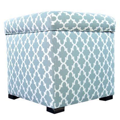 Three Posts Deveau Storage Ottoman Upholstery: Aqua/white | Square Intended For White And Blush Fabric Square Ottomans (View 17 of 20)