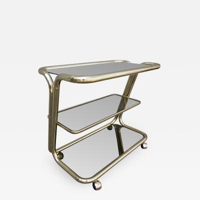 Three Tiered 1970s Brass Bar Cart With Smoked Glass Shelves| Glass With Brass Smoked Glass Console Tables (View 15 of 20)
