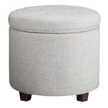 Threshold Round Tufted Storage Ottoman Gray Textured Weave Storage Pertaining To Fabric Tufted Storage Ottomans (View 11 of 19)